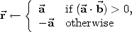     {
       a   if (a .b) > 0,
r <--    -a  otherwise
